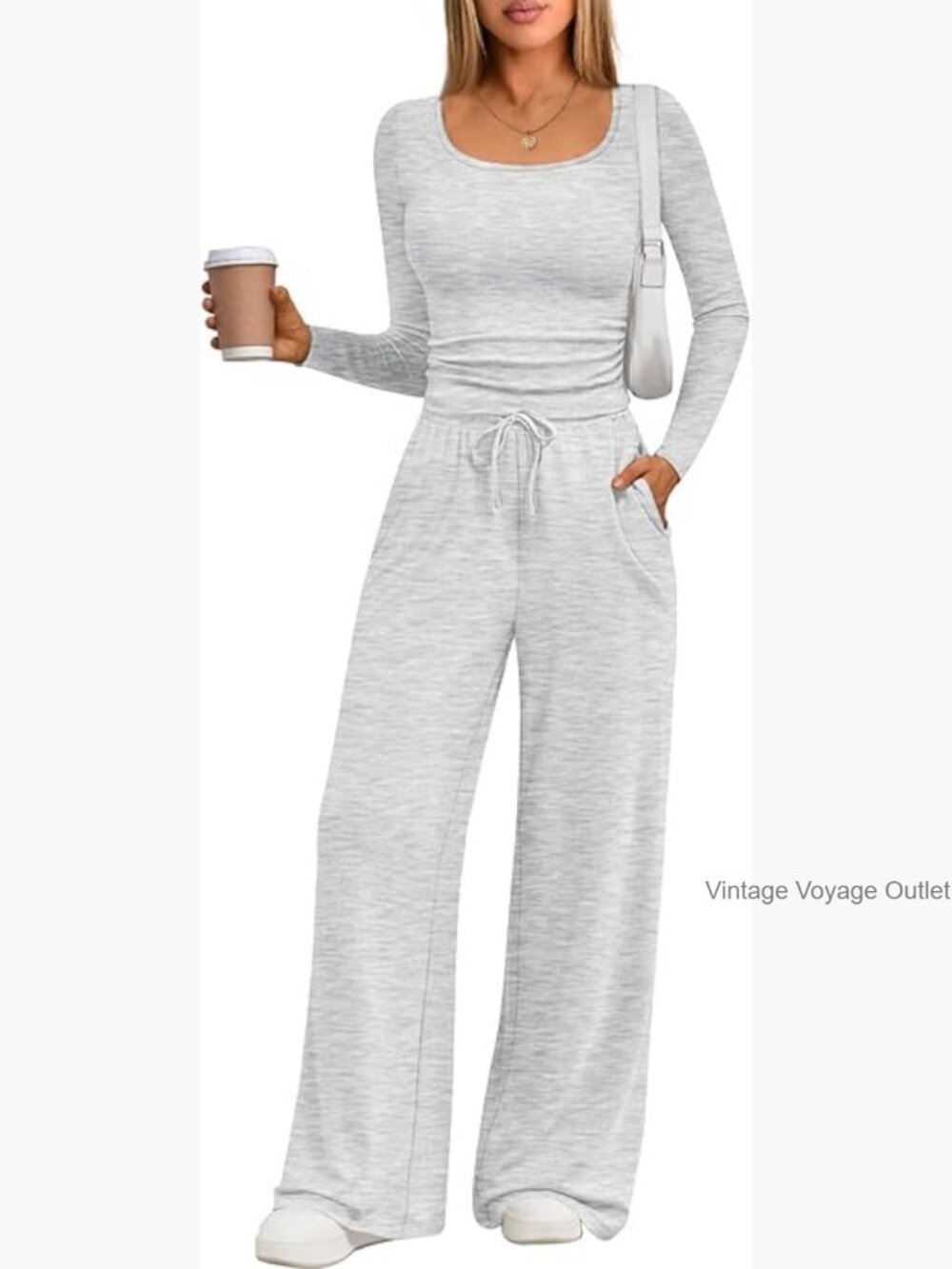2 Piece Lounge Set Wide Leg Pants Crop Top Sweatsuit With Pockets